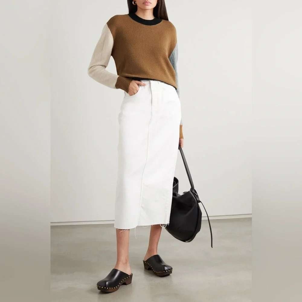 Frame Cashmere Colorblock Sweater Womens S Brown Gray Black Cream Crewneck - Picture 4 of 5
